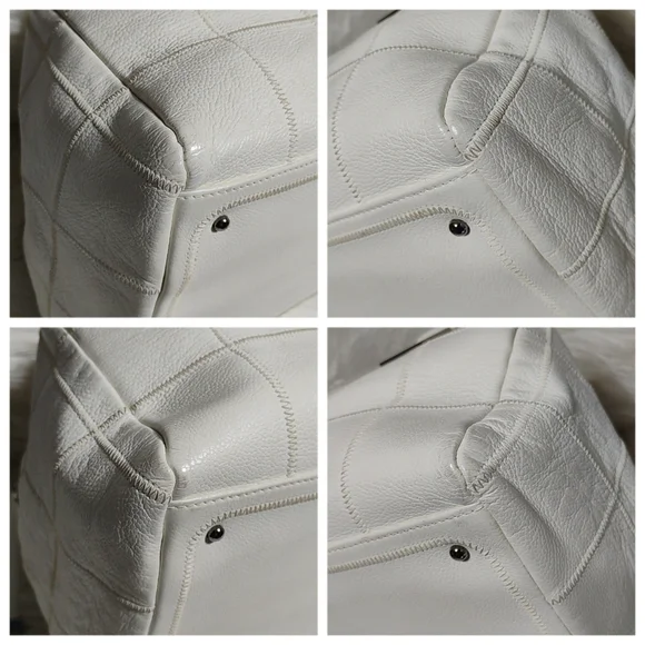 SALE! Chanel Choco Bar Coco Mark Lux Square Stitch White Boston Bowler Handbag - Picture 8 of 13